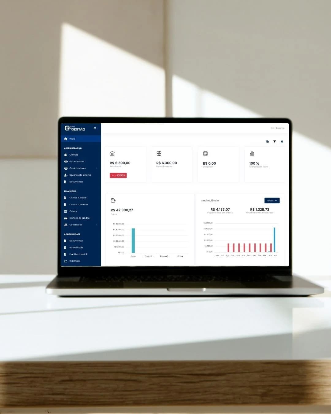 Dashboard financeiro do Mais Gestão com dados para tomada de decisão gerencial
